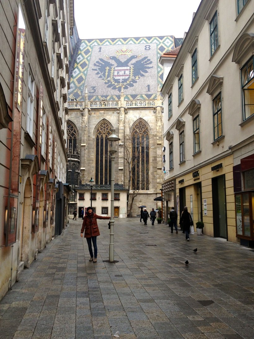 Side alley walking towards St Stephen's Cathedral and it's beautiful roof